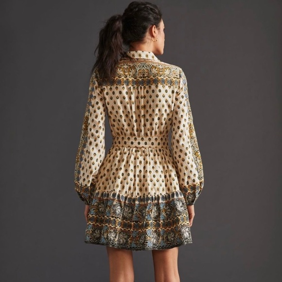 New Anthropologie Floral Embroidered Mini Dress- Neutral Motif - Picture 2 of 8